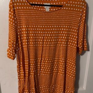 Chico's Orange and White Polka Dot Short Sleeve Top